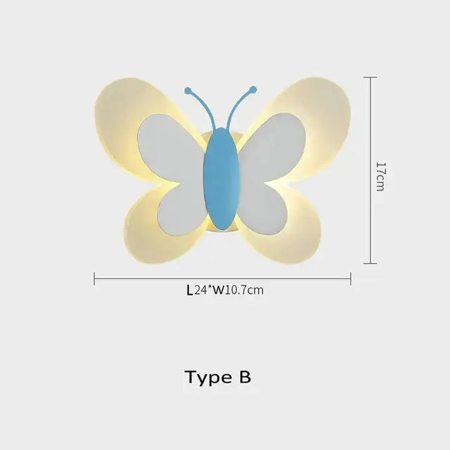 A charming blue and cream butterfly led wall lamp with softly glowing wings for bedroom decorbites butterfly led lighting