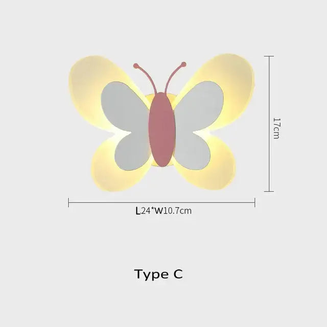 White butterfly led wall lamp featuring a soft yellow and gray butterfly design with a pinkish-brown body for decorbites butterfly led wall lighting