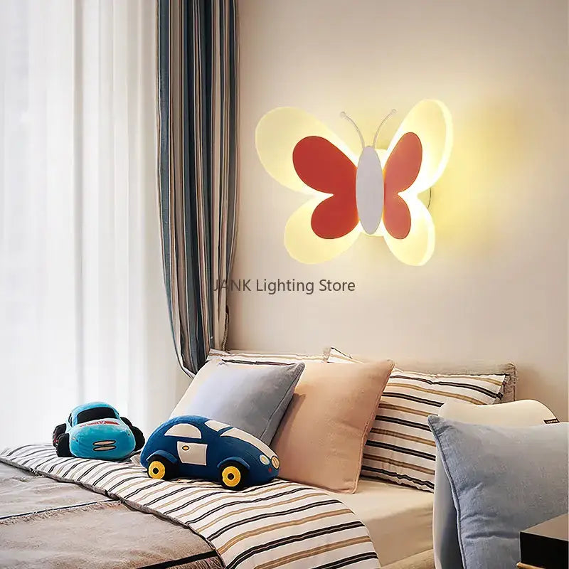 A warm glowing white butterfly led wall lamp with red and white wings ideal for bedroom decorbites butterfly led wall decor