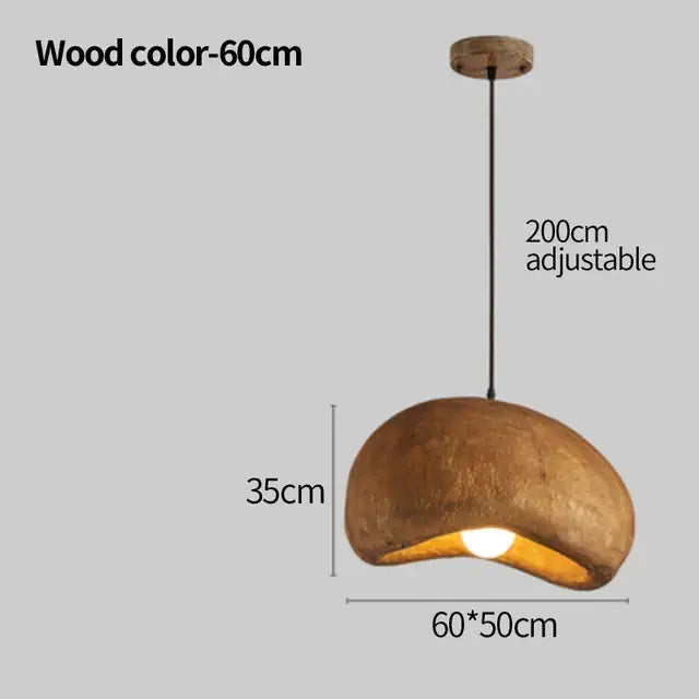 A rustic wood-colored pendant light with a rounded shape and adjustable 200cm chain in decorbites cement wind cloud trio