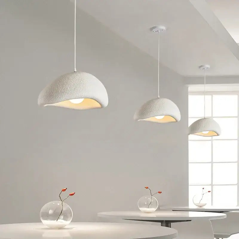 White textured ceramic pendant light with dome shape in decorbites cement wind cloud trio for living room decor