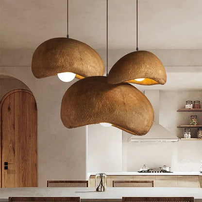 Three rustic earth-toned decorbites cement wind cloud pendant lights with textured dome shades for living room decor