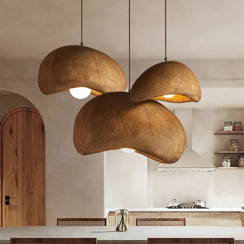 Three rustic earth-toned decorbites cement wind cloud pendant lights with textured dome shades for living room decor