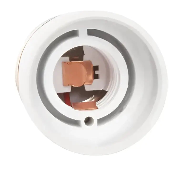 White ceramic and copper bulb socket converter showing copper-colored internal contacts for decorbites bulb socket use
