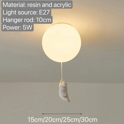 White ceramic balloon bear pendant light with minimalist white resin and acrylic ceiling light and 10cm hanger rod
