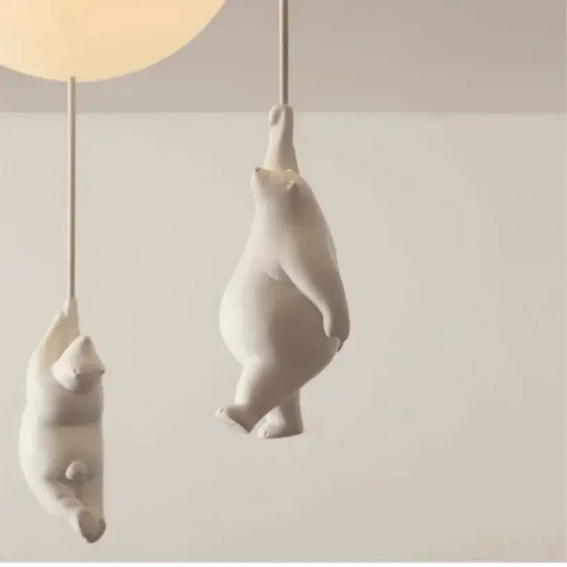 White ceramic balloon bear pendant light with minimalist design for bedroom ceiling featuring bear pendant light