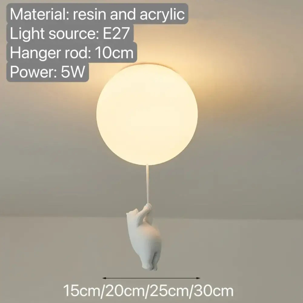 White ceramic bear pendant light with whimsical resin and acrylic balloon design for bedroom ceiling lighting