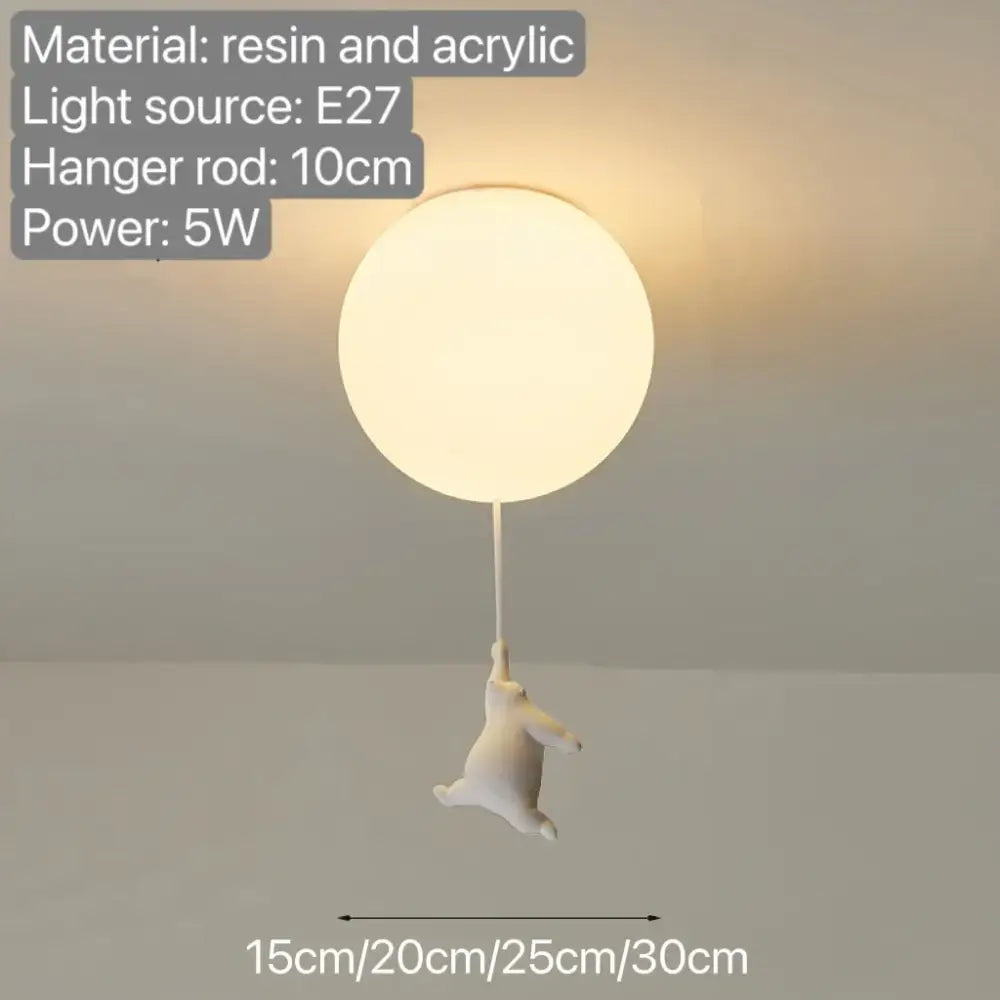 White ceramic balloon bear pendant light with a white resin and acrylic balloon and cute bear pendant for bedroom ceiling