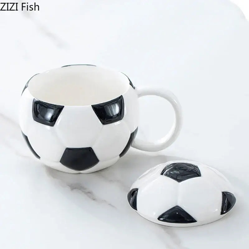 White ceramic baseball shape ceramic mug with lid featuring decorbites design perfect for kitchen use