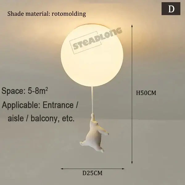 White ceramic bear cartoon pendant lamp with rotomolded balloon-shaped ceiling light for kids bedroom