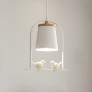 White ceramic bird led pendant light with wooden accent and arched metal frame for dining room decorbites bird led decor