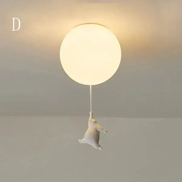 White ceramic cartoon bear ceiling light with a round glowing orb by decorbites for kids bedroom decor