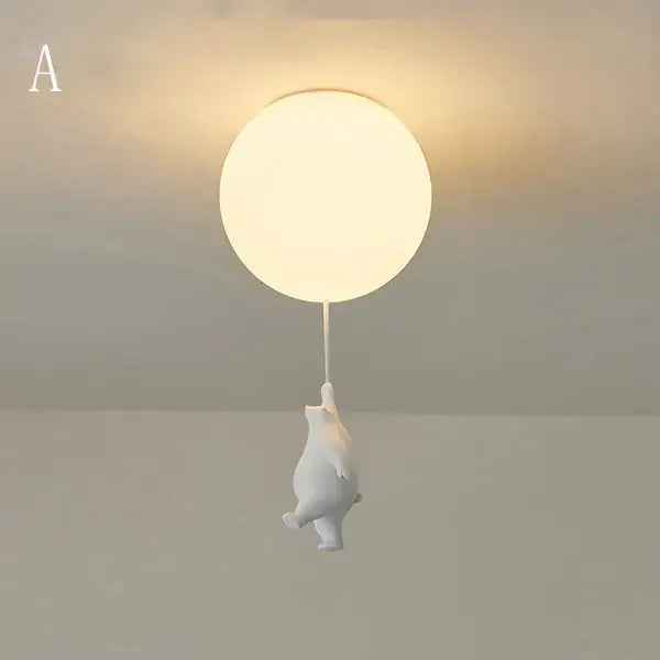 White ceramic cartoon bear ceiling light fixture holding frosted glass globe for kids bedroom decorbites cartoon bear