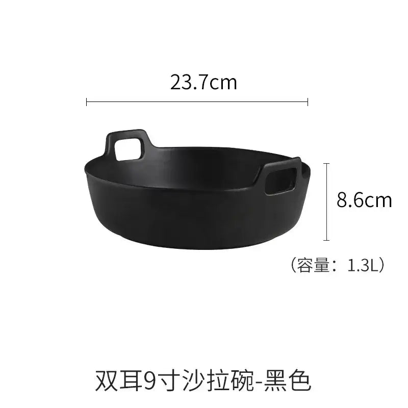 Black ceramic double handle salad bowl 9 inch decorbites ceramic double handle serving dish with 1.3 liter capacity