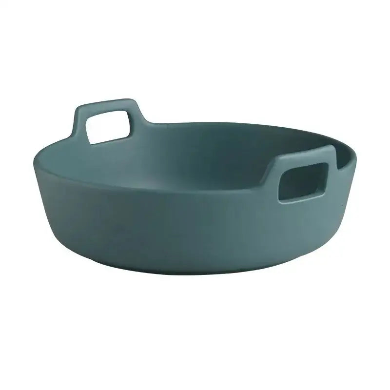 A matte teal ceramic double handle baking dish ideal as a salad bowl in decorbites ceramic double collection