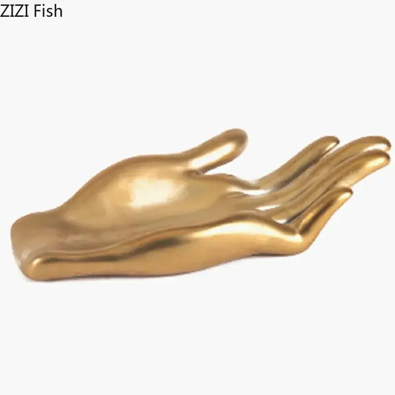 Golden metallic hand-shaped decorative fruit plate tray suitable for living room decor and serving fruit