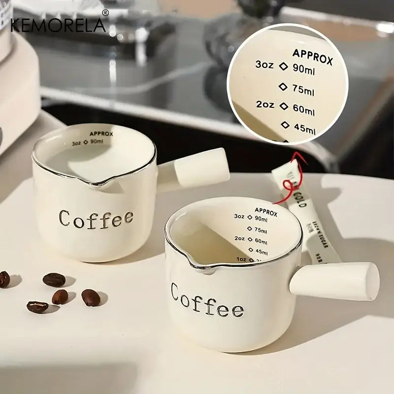 White ceramic measuring cups with silver rim and handle marked coffee for decorbites ceramic measuring espresso tools