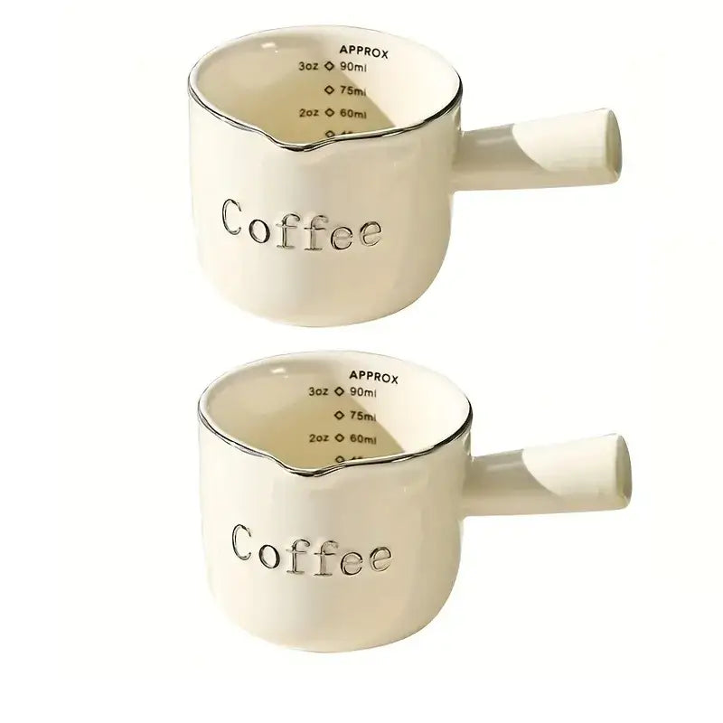 White ceramic measuring cups with silver rim and lettering by decorbites ceramic measuring for kitchen espresso tools