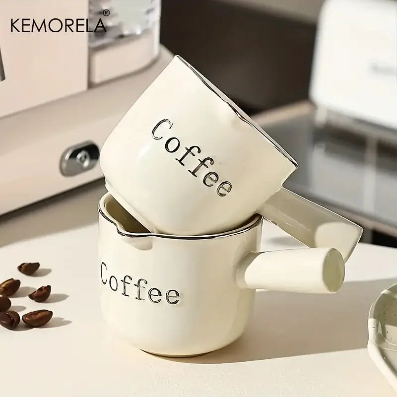 White ceramic measuring cups with silver rim and lettering stacked together for kitchen espresso use decorbites ceramic measuring