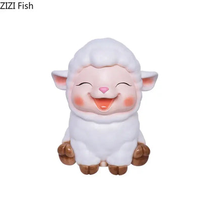 White ceramic sheep savings jar piggy bank with pink cheeks and brown hooves for family bedroom decor