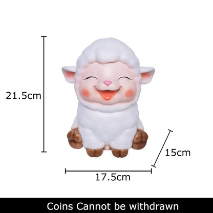 White ceramic sheep savings jar piggy with pink nose and rosy cheeks for family bedroom decor