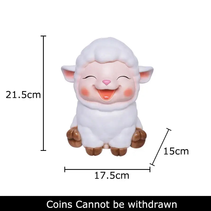 White ceramic sheep savings jar piggy with pink nose and rosy cheeks for family bedroom decor