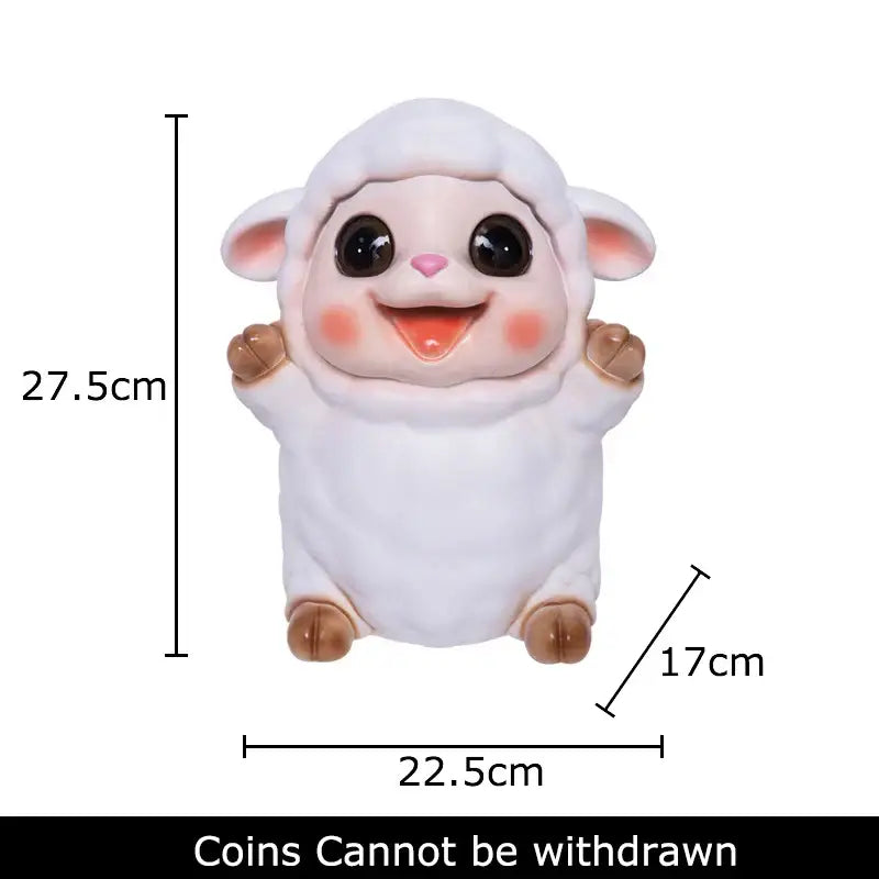 Cute white ceramic sheep savings jar piggy bank with black eyes pink nose cheeks and brown hooves for bedroom decor