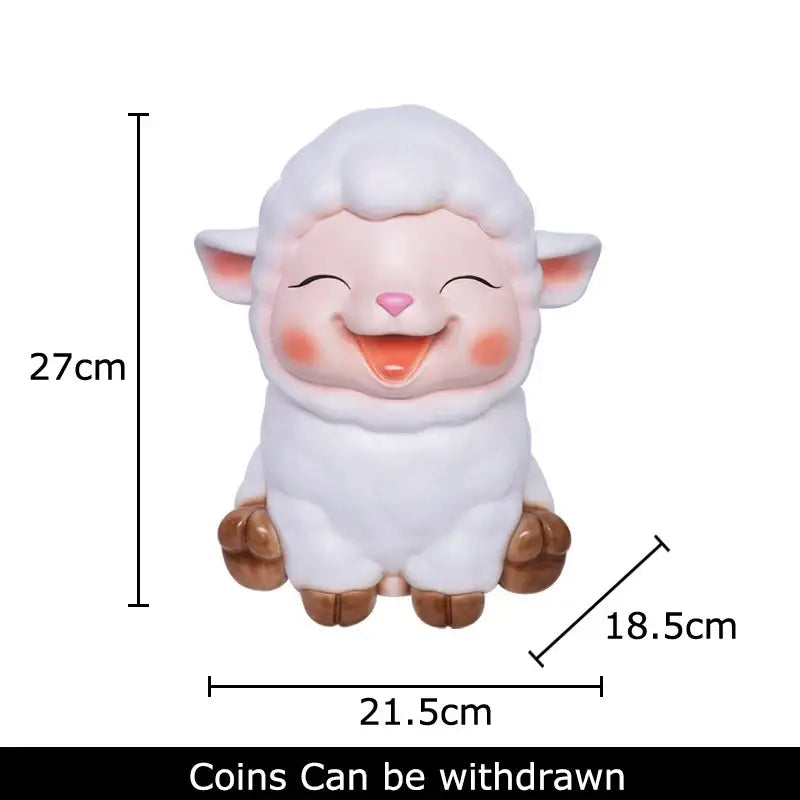 White ceramic sheep savings jar piggy bank with cute plush design and pink cheeks for family bedroom decor
