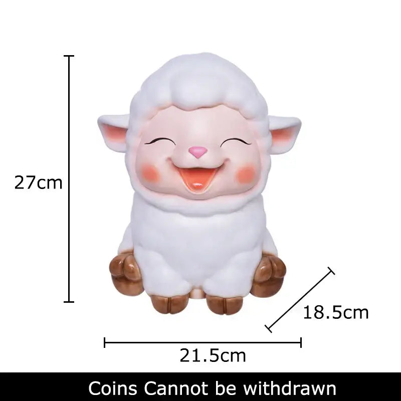 White ceramic sheep savings jar piggy bank with pink cheeks and brown hooves for family bedroom decor