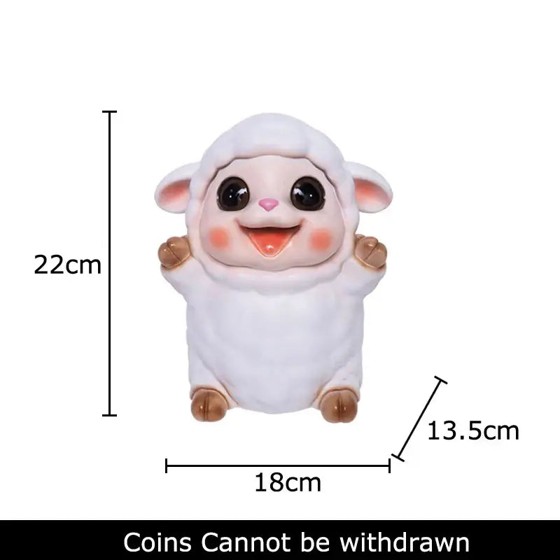 White ceramic sheep savings jar piggy bank with oversized eyes and rosy cheeks for family bedroom decor