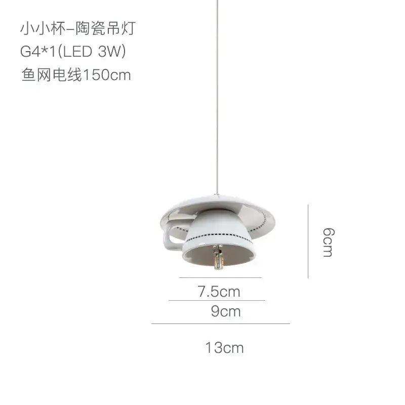 White ceramic teapot and small cup pendant lights with dotted rim detail for kitchen decorbites ceramic led pendant