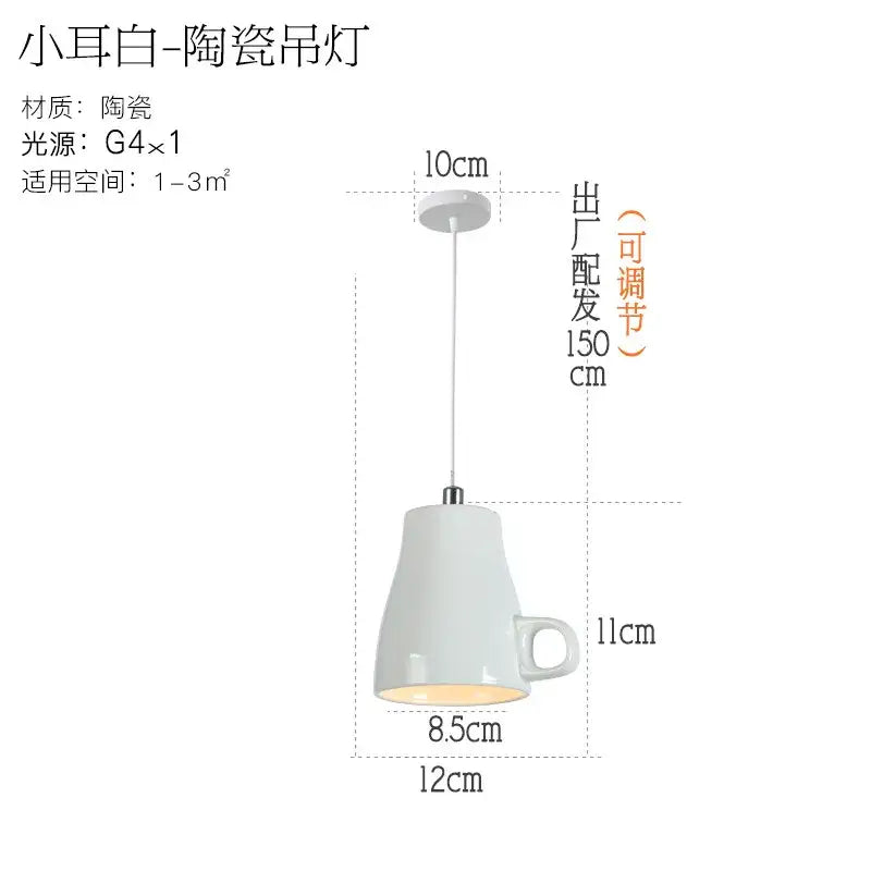 White ceramic teapot and mug pendant lights featuring a coffee cup design with warm g4 bulb glow for kitchen decorbites ceramic led