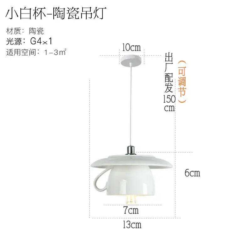 White ceramic mug-shaped pendant light with glossy finish designed for kitchen decorbites ceramic led pendant lighting