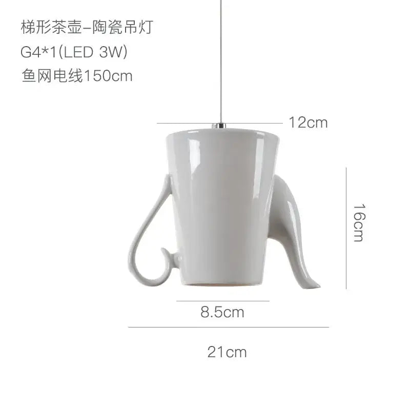 White ceramic teapot pendant light with curved handles from decorbites ceramic led pendant lights for kitchen dining room decor
