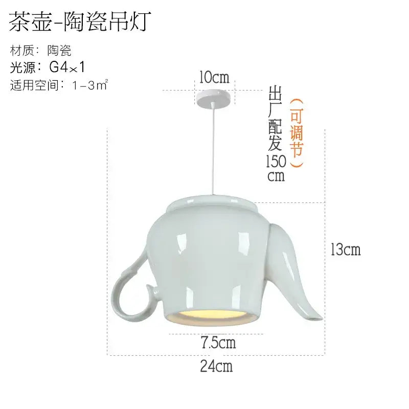 Light blue ceramic teapot pendant light with glossy finish and integrated g4 bulb for kitchen decorbites ceramic led