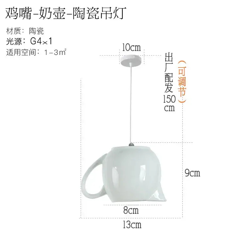 White ceramic teapot pendant light with glossy finish and curved handle for kitchen dining room decorbites ceramic led