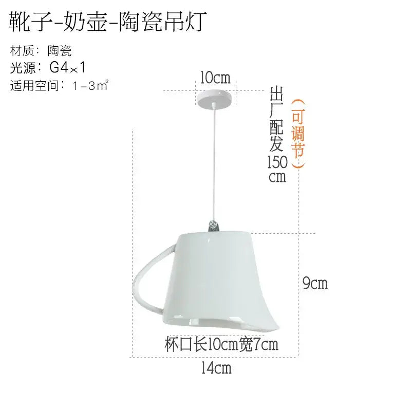 White ceramic teapot-shaped decorbites ceramic led pendant light with glossy finish and curved handle for kitchen dining room decor
