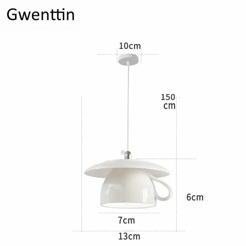 White ceramic teacup pendant light with handle by decorbites ceramic led pendant for warm kitchen decor lighting