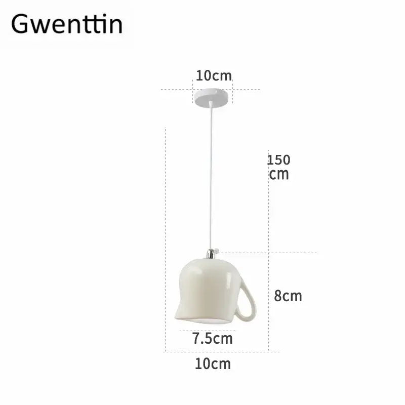 White ceramic teapot led pendant light with glossy finish and handle by decorbites ceramic led pendant for warm kitchen decor