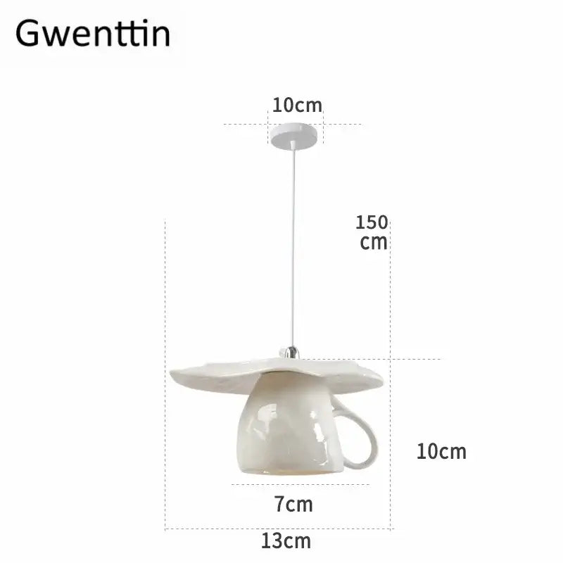 White ceramic teapot led pendant light shaped like inverted teacup with wide saucer top for kitchen decorbites ceramic led pendant
