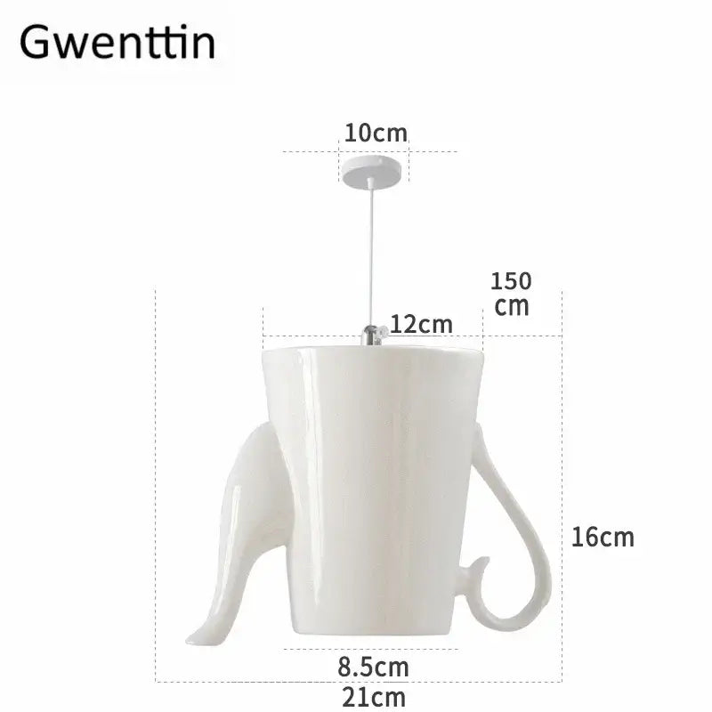 White ceramic teapot led pendant light with elephant handle and curved spout for warm kitchen decorbites ceramic led decor