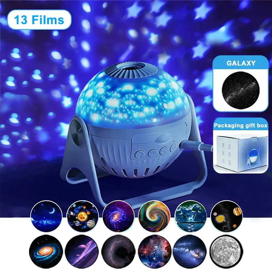 Blue spherical galaxy star projector night light with adjustable stand for bedroom decorbites galaxy star atmosphere