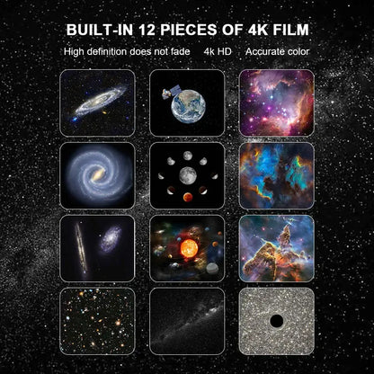 A set of twelve 4k hd film pieces featuring vibrant cosmic imagery for white circular galaxy star projector night light decorbites galaxy star decor