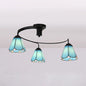 White/Clear/Blue Tiffany Style Stained Glass Semi Flush Ceiling Light with 3 Lights