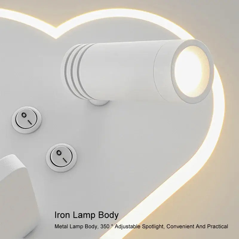 White cylindrical iron led bed lamp with 350° adjustable spotlight and wireless phone charging for bedroom decorbites led bed
