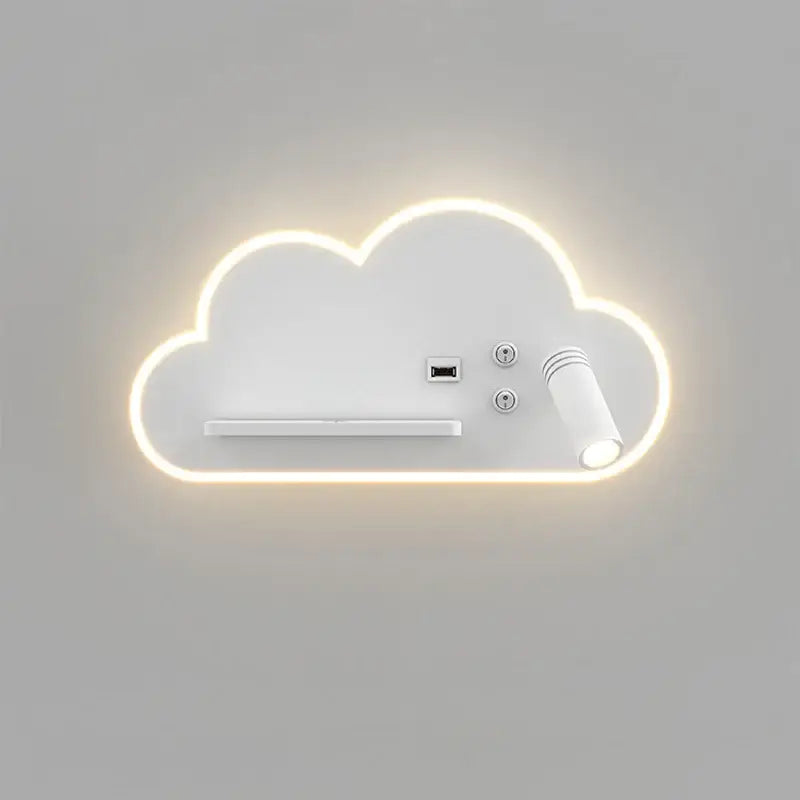 White cloud led bed lamp with glowing led outline adjustable spotlight and wireless phone charging for bedroom decorbites led bed