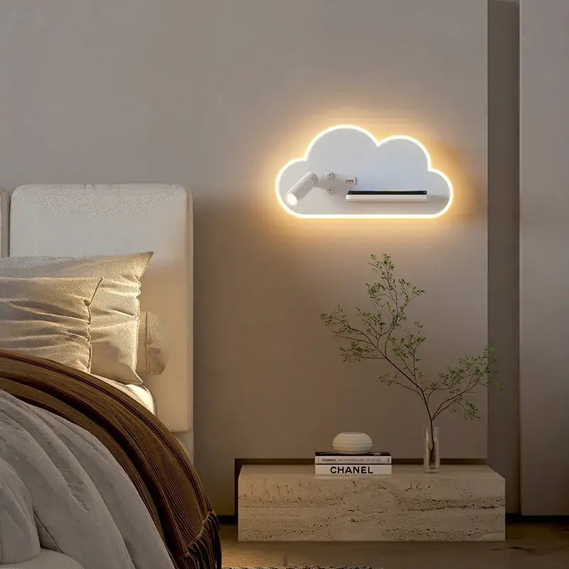 White cloud led bed lamp with integrated reading light and wireless phone charging for bedroom decorbites led bed