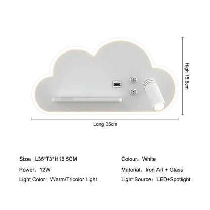 White cloud led bed lamp with wireless phone charging featuring sleek iron and glass design and integrated usb port spotlight