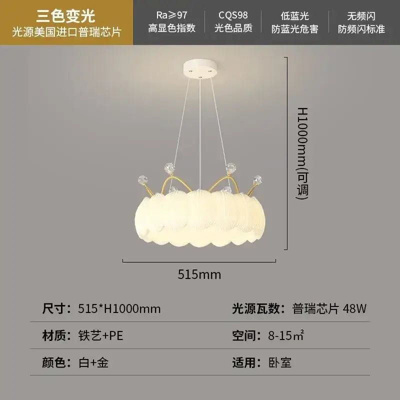 White and gold crown small chandelier with frosted layered PE shade led crown small bedroom light