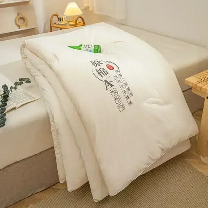 White cotton soya fibre filling embroidered duvet with soft plush texture and subtle stitching for bedroom comforter decorbites cotton soya